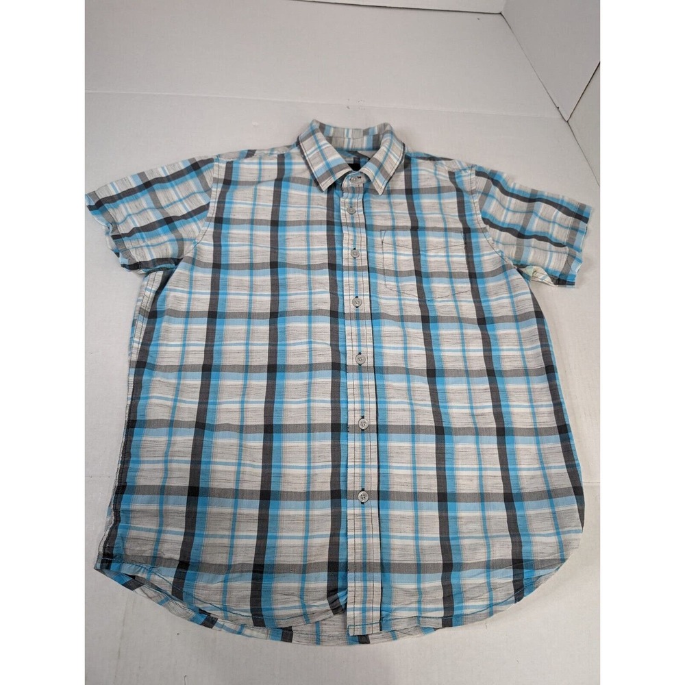 Prana Shirt Mens Small Blue‎ Plaid Short Sleeve Button Up Lightweight Breathable